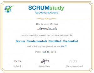 Scrum Certificate Dharmendra Kumar Sahu